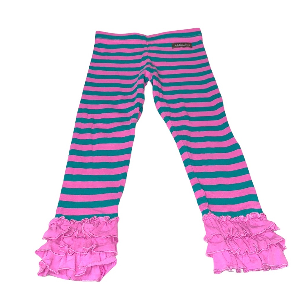 Matilda Jane pink and green striped ruffle leggings